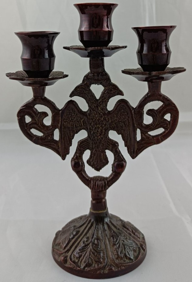 IconsGr Lámpara de Aceite de Mesa en Bronce ortodoxo Culto Cristiano Copa Griega con vigilia Vela roja 373/3 